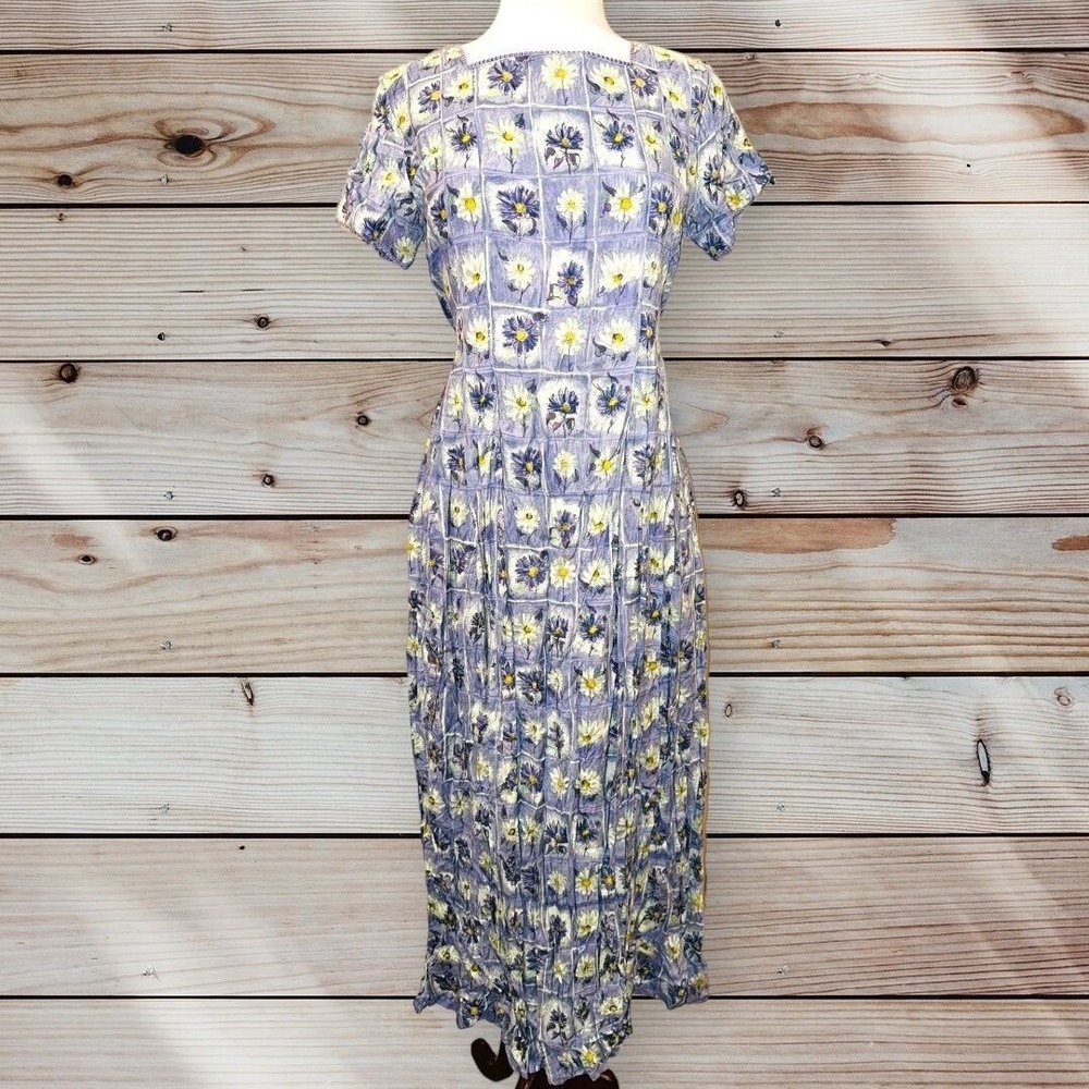 D3 Vintage 80s Sarah Elizabeth Dress Daisy Flower‎ Modest size 8 Rayon Tie Waist